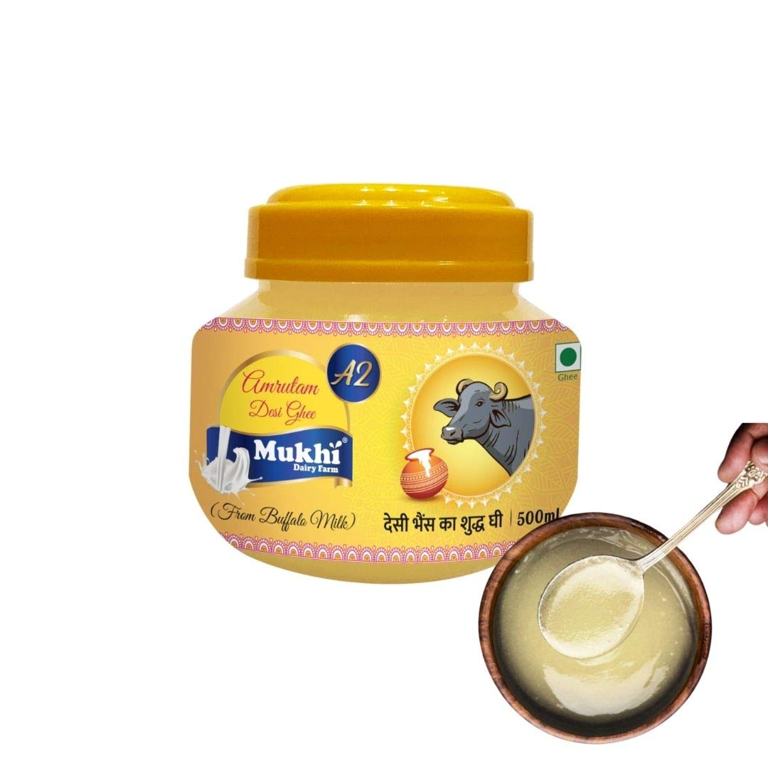 Natural Premium Amrutam A2 Desi Buffalo Ghee By Mukhia | Delicious Healthy & Nutritious Buffalo Desi Ghee For Protact Eyesight | (500ml) 16.9 Ounce | Jar Pack