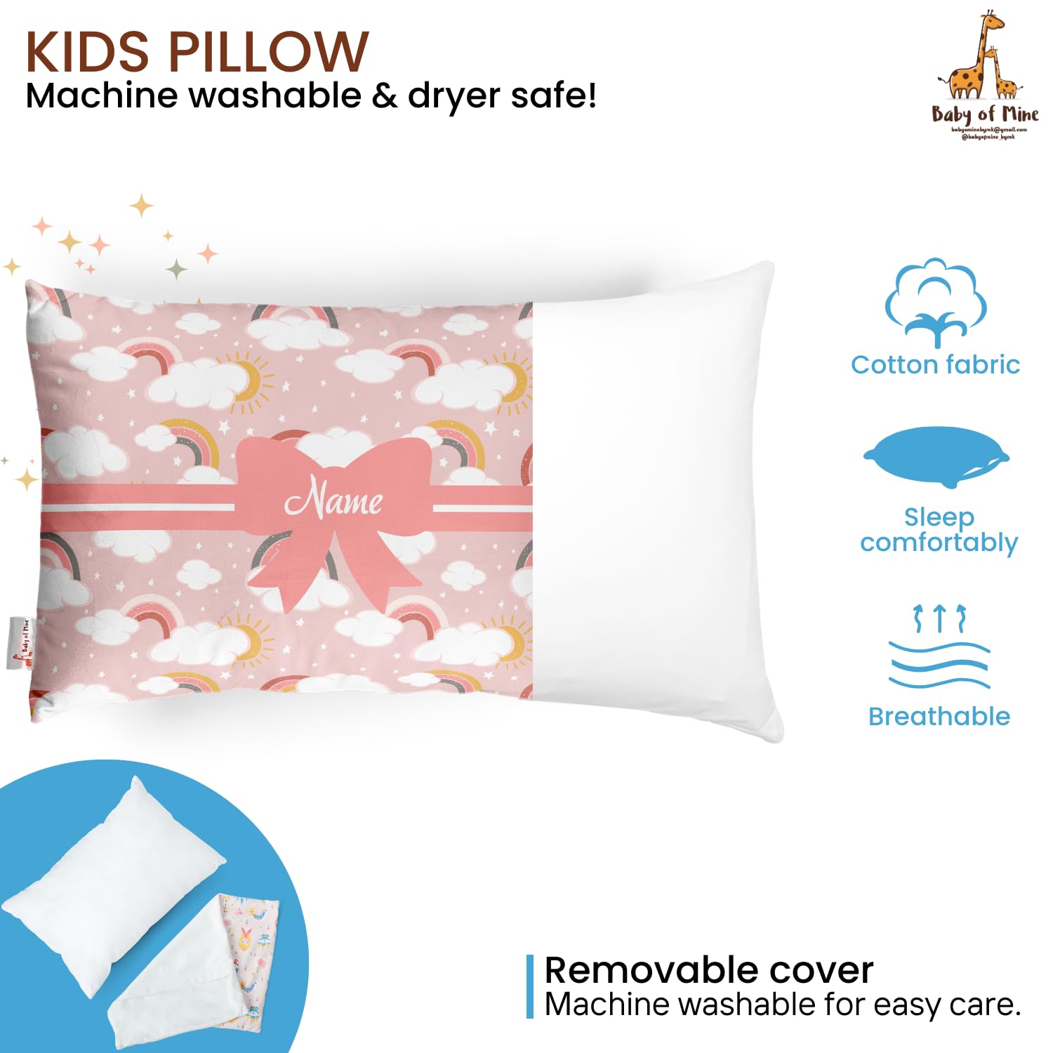 Personalized Pillow For Kids, Super Soft Cotton Kids Cushion - 12 X 18 Inches | Custom Name, For 5 Years Old Kids, Adorable Prints | For Head, Neck Support Baby Pillow - Pillow 13