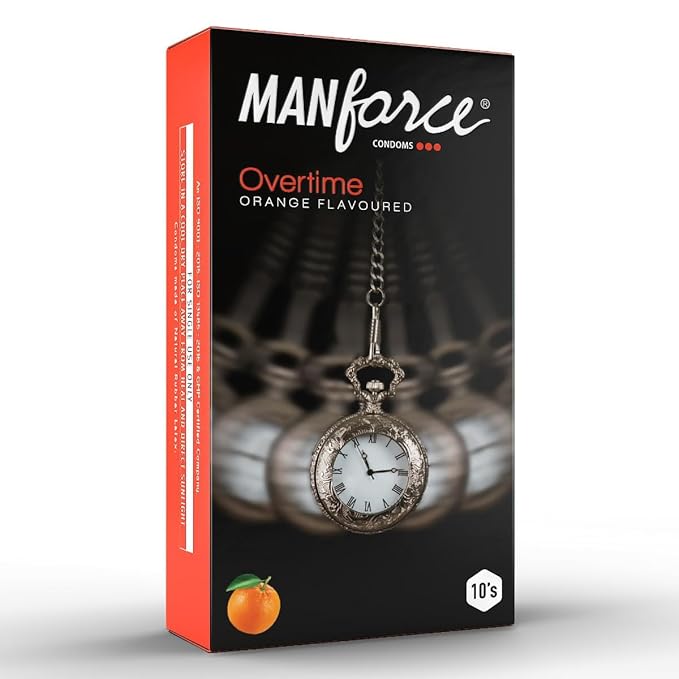 Manforce Overtime 3 In 1 Orange Flavour Condoms, 10 Count