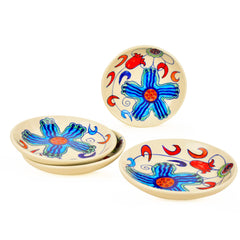 Hand Painted Ceramic Floral Round Pasta Serving Plates Set Of 4 - 8.5 Inches, Off White & Multicolor | Soup Plates - Ceramic Maggi Plates