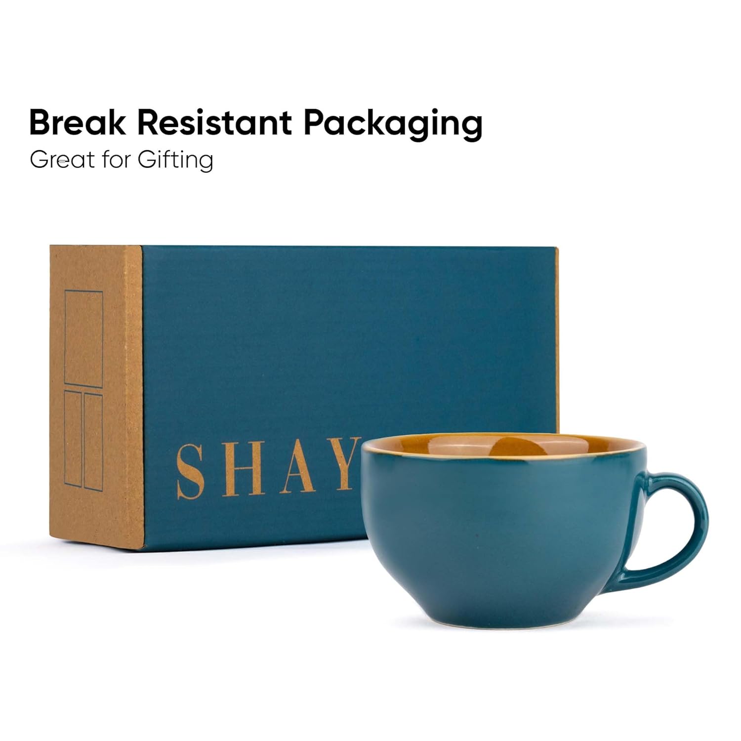 Large Ceramic Coffee Cup Set Of 2 - Teal Green, 350ml Each | Cappuccino Cup With Glossy Finish - Large Ceramic Coffee Cup | Premium Stoneware Coffee Cup - Microwave Safe, XL Cuppa