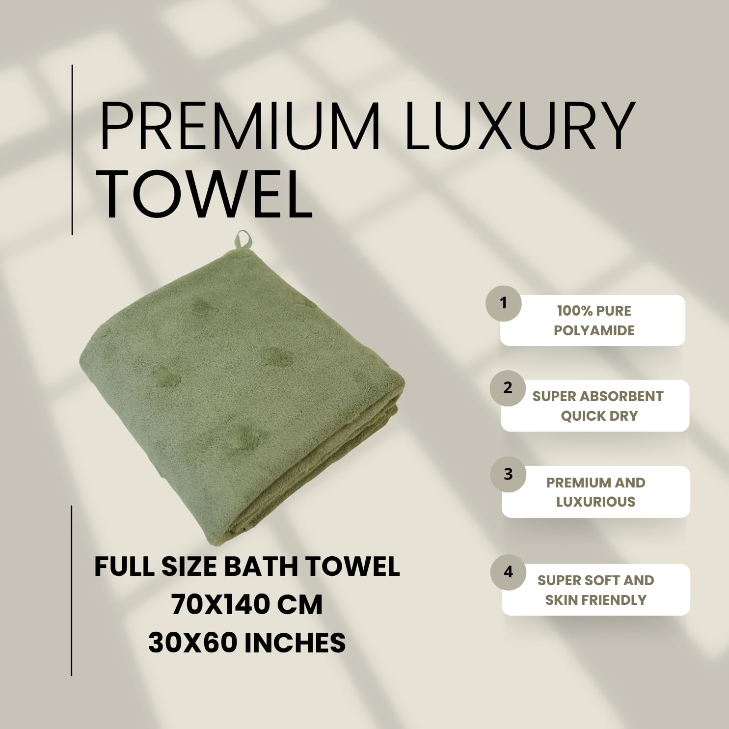 Hanker Ultra Luxury Large Size Plush Bath Towel 500 Gsm | Hearts Pattern Super, Very Soft On Skin, Luxurious Fabric, Pure Polyamide Bath Towel (Green)