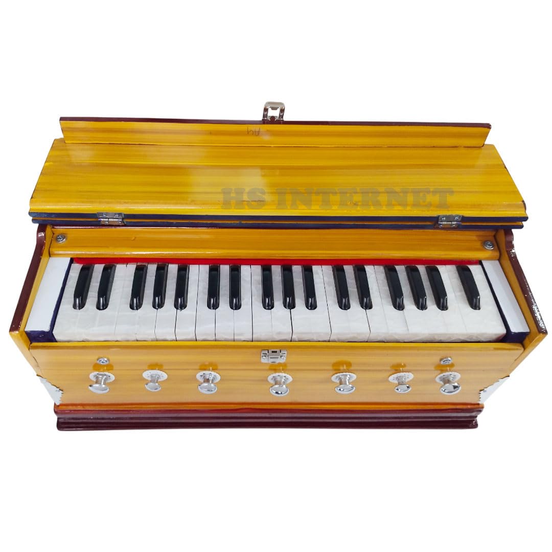 Musical Instrument Harmonium - 39 Keys, Double Bellow, 7 Stoppers, 440v Tunned, Full Octave Range | Compact & Portable Design - Yellow Color