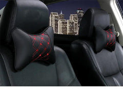 Faux Leather Car Neck Rest Pillow, Pillow Compatible With All Cars - Black & Red | Neck & Head While Driving Pillow For Neck Pain Relief | Light Weight, Adjustable - Pack Of 2
