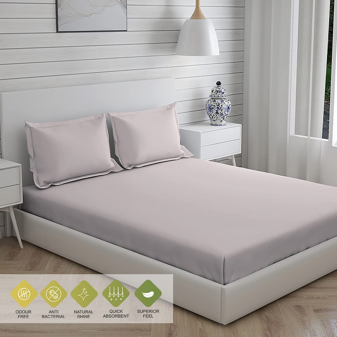 Plain Bedsheet For Single Bed With 1 Pillow Cover | 59 X 87 Inches, Light Grey - Light Weight & Breathable, All Season Comfort Single Bedsheet