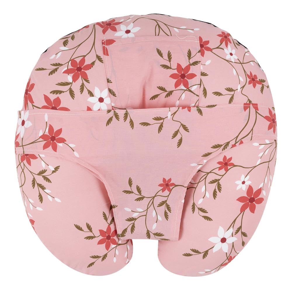 Feeding Pillow For New Born Baby, 5 In 1 Multipurpose Use, Nursing Pillow, Pink | Pillow With Belt & Hoop For Breastfeeding With Cotton Removable Cover | Machine Washable, Comfortable