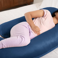 Pregnancy Pillow, J Shaped Pillow, Maternity Pillow For Sleeping - Dark Blue | Pillow For Pregnant Women, Velvet Cover | Full Body Support For Better Sleep, Pillow For Back Support