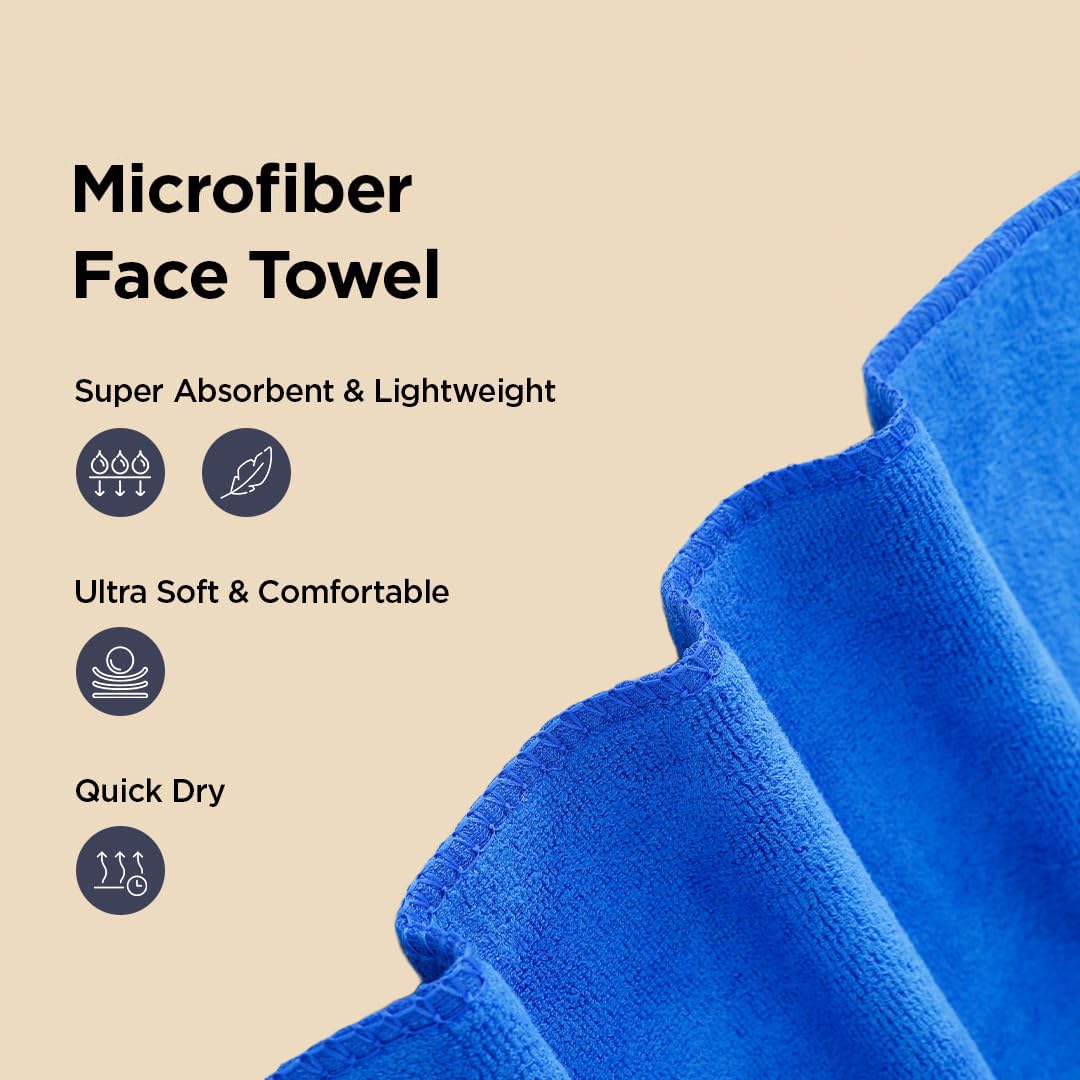 Kuber Industries Face Towel 300 Gsm | Antibacterial Microfiber Hand Towel (Blue) - 2 Pcs