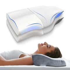 Cervical Pillow For Neck Pain & Shoulder Pain Relief, Grey & White | Memory Foam Pillow For Sleeping - Orthopedic For Spondylitis - Ortho Neck Support Contour Medical Pillow - Pack Of 2