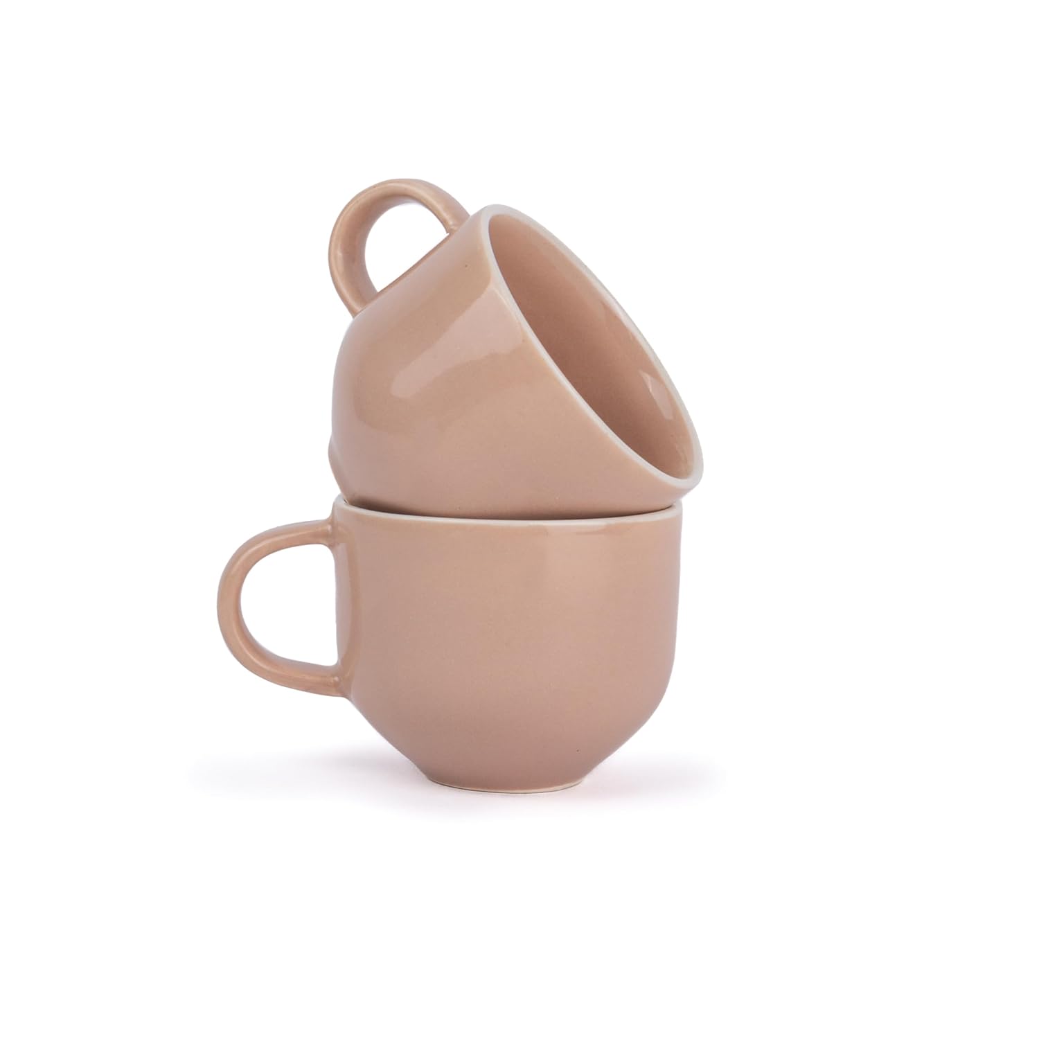Ceramic Tea Cups Set Of 6 - Nude Rim, 200ml Each | Tea Cup Set Of 6 - Premium Stoneware Tea Set With Glossy Finish | Ceramic Tea Cup - Small Cups For Tea | Microwave Safe & Dishwasher Safe