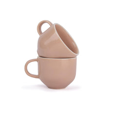Ceramic Tea Cups Set Of 6 - Nude Rim, 200ml Each | Tea Cup Set Of 6 - Premium Stoneware Tea Set With Glossy Finish | Ceramic Tea Cup - Small Cups For Tea | Microwave Safe & Dishwasher Safe