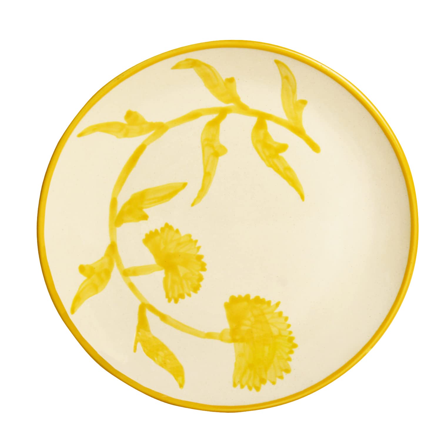 Hand Painted Ceramic Floral Dinner Serving Plates Set Of 4 - Yellow & Off White, Diameter: 10 Inches | Full Plates - The Lucid Yellow Collection