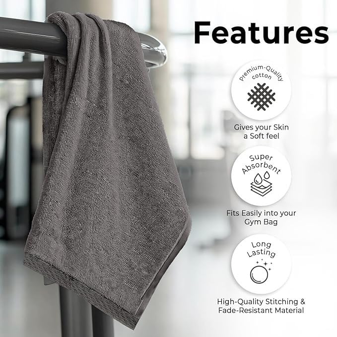 Avni Home 100% Cotton Hand Towel 300 Gsm | Ultra Soft, Absorbent, Quick Dry Towels For Facewash, Gym, Sports, Travel | Quick-Dry Fitness Towels - Pack Of 3 (Charcoal)