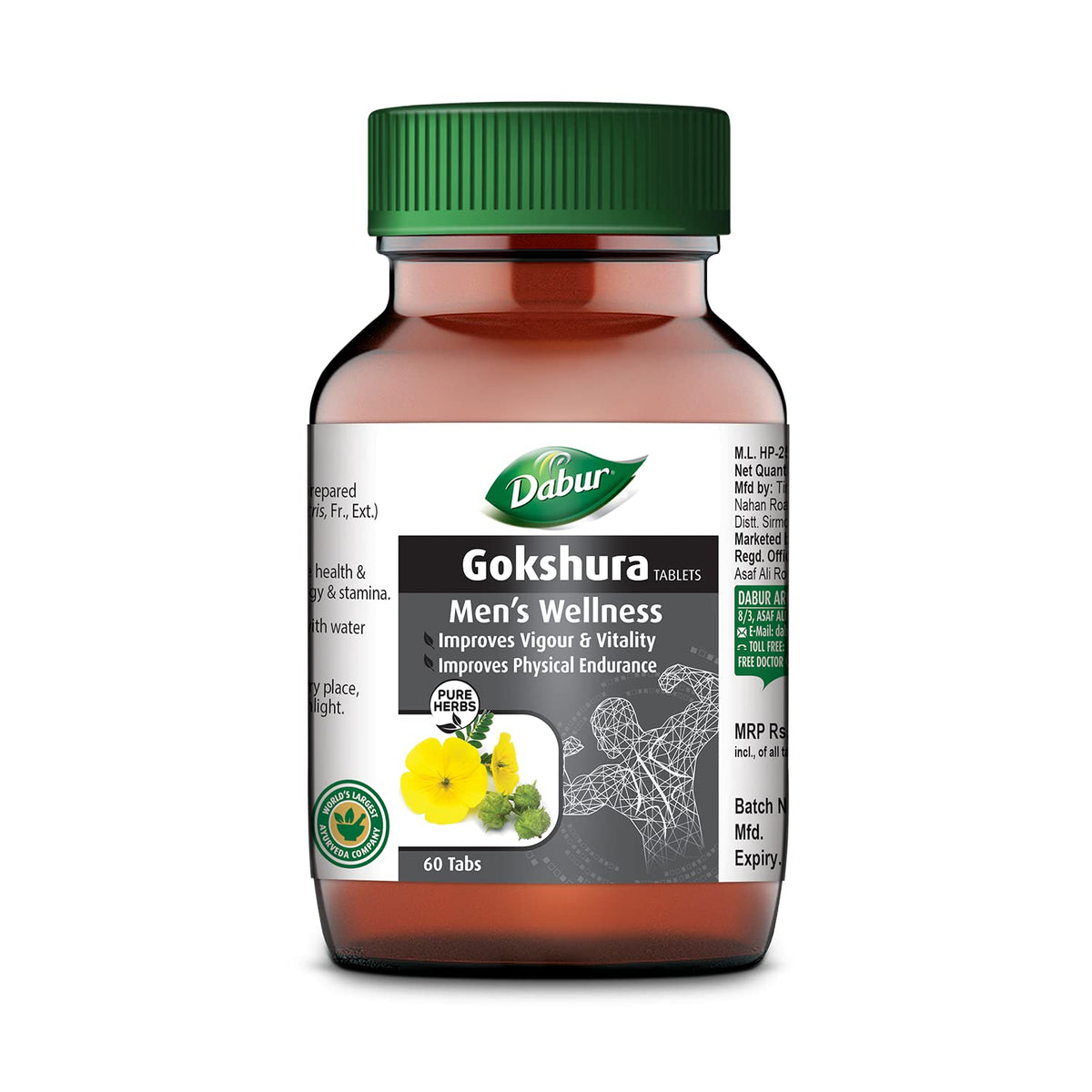 Dabur Gokshura Tablets Boosts Vitality & Stamina, Supports Gut Health, Boost Vitality & Stamina | 60 Tablets 100gm 0.2lbs