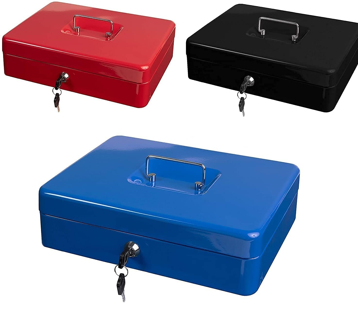 Cash Box With Lock & Key, Large 10 Inch Cash Box With Note & Coin Compartments, Money Tray Perfect Secure Storage For Loose Change, Colour - Blue