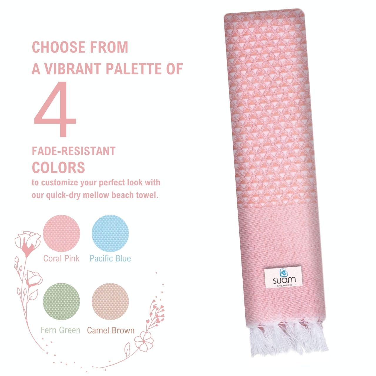 Suam Mellow Turkish Cotton Towel 300 Gsm | Best Absorbent Towel Pre-Shrunk, Lightweight, Quick Dry Bath Towel (Coral Pink)