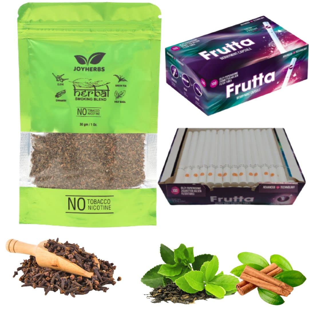 Natural & Ayurvedic Herbal Smoking Blend 1 Pack 1 Oz/ 30g With Frutta Tube 100 Tubes Per Box - Tobacco-Free & Nicotine-Free Smoking Mixture