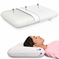 Memory Foam Pillow For Neck & Shoulder Pain, White, Standard Size - 4 Inch | Washable Zipper Cover, Cooling, Lightweight, Adjustable, Compressible, Removable Cover Pillow - Pack Of 1