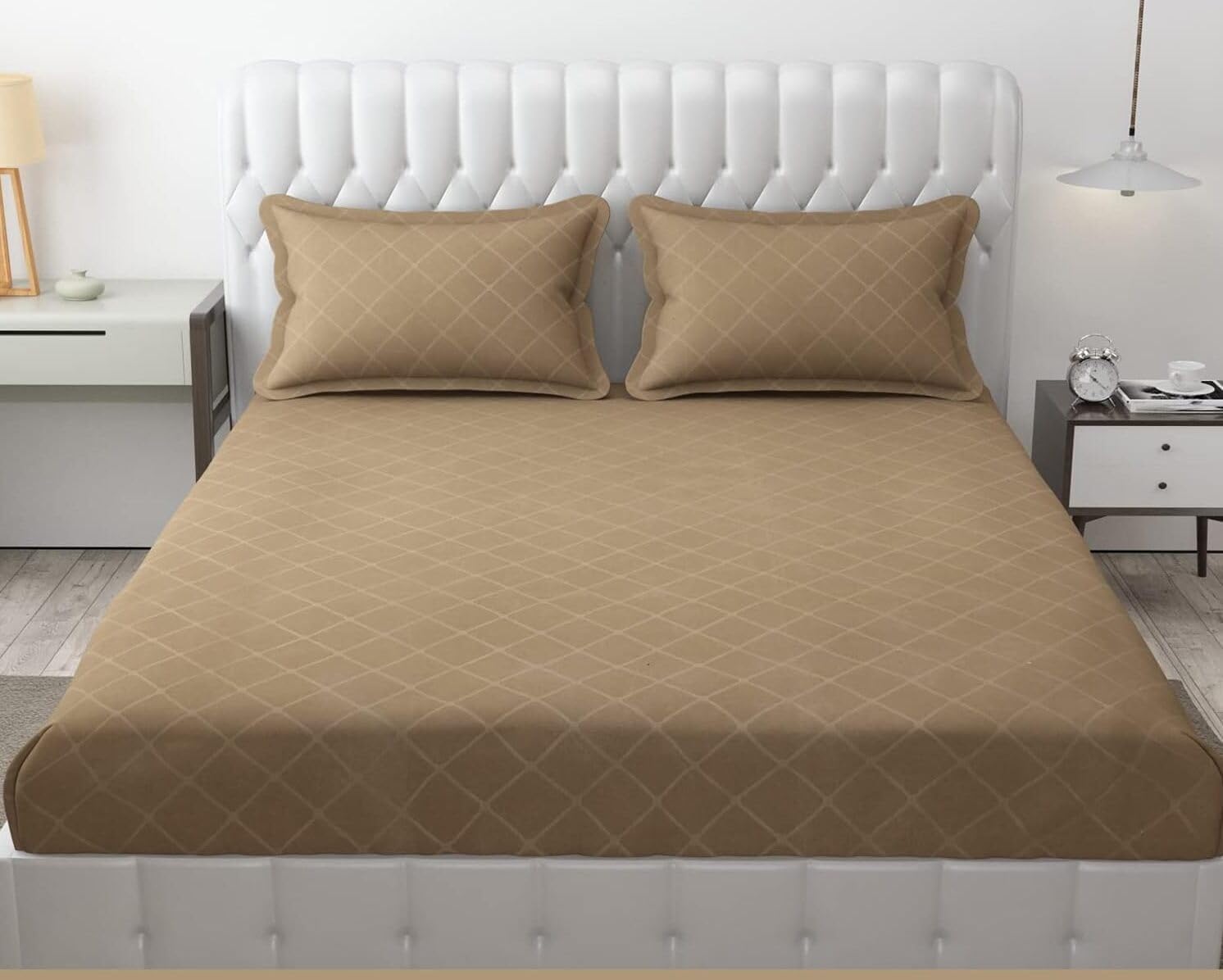 Check Beige Bedsheet For King Size With 2 Pillow Cover (90 X 95 Inches) | Softer & Durable For All Season | Ideal For Daily Use Home Bedsheet