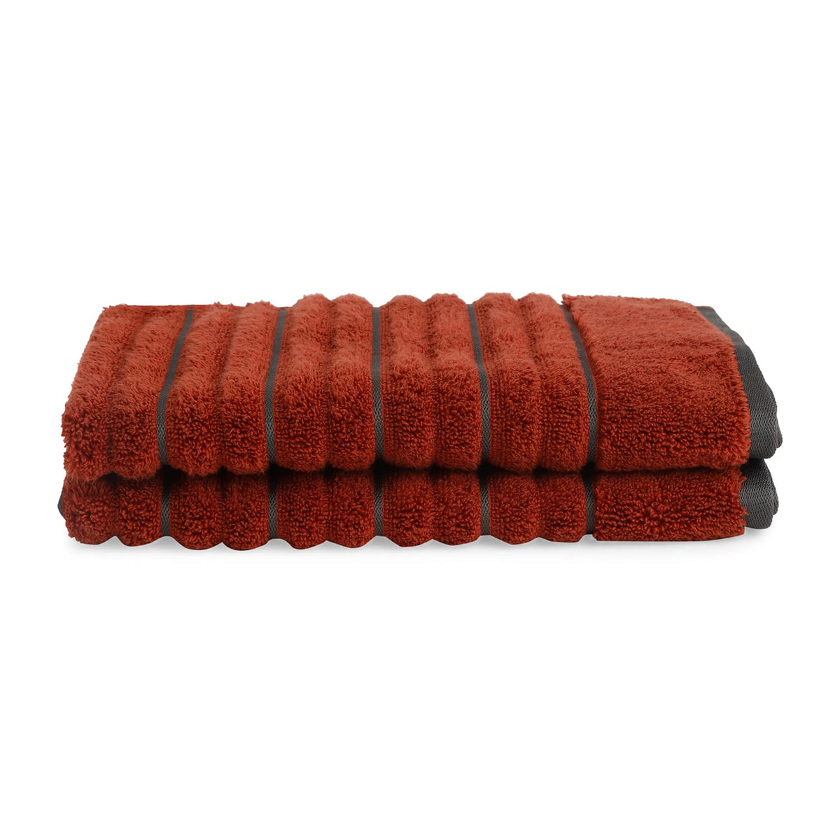 Spaces 100% Cotton Hand Towel 280 Gsm | High Loft Ribbed Texture High Absorbency -Dark Orange