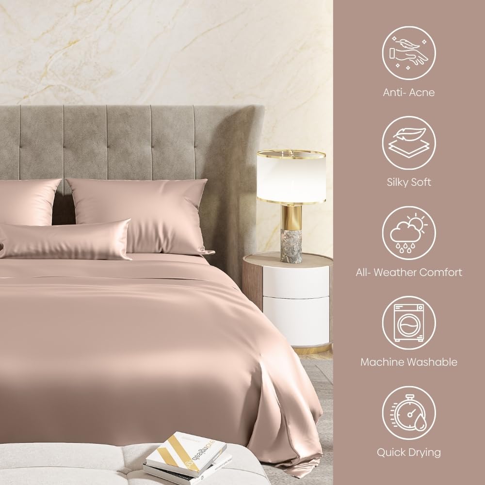 Satin Bedsheets For King Size With 2 Pillow Covers - 108 X 90 Inches, Golden Sand | Elegance & Comfort Redefended | 300 Thread Count