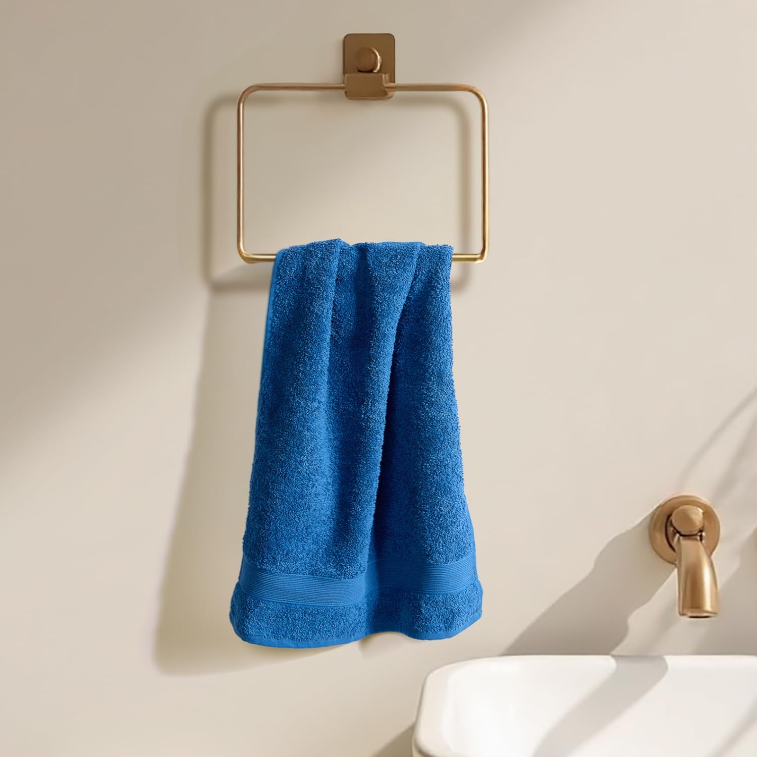 Haus & Kinder Harmony Combed Hand Towel 500 Gsm | Ultra Soft, Absorbent 100% Cotton Towels For Men & Women | Cobalt & Almond (Pack Of 4)
