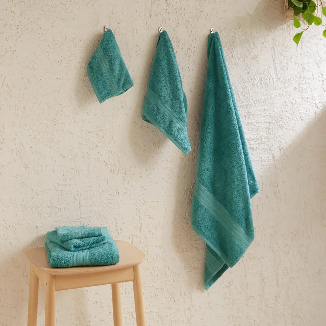 Livspace 100% Cotton 2 Bath, 2 Hand & 2 Face Towel 1300 Gsm | Solid Dyed Super Soft Absorbent & Quick-Dry For Gym & Home Paleto Collection Towel (Teal)- Set Of 6