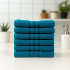 Akiko Home 100% Cotton Essential Series Hand Towels 1200 Gsm | Soft, Absorbent & Durable, Cotton Hand Towel For Bathroom Use, Gentle On Skin- Pack Of 6 (Teal)