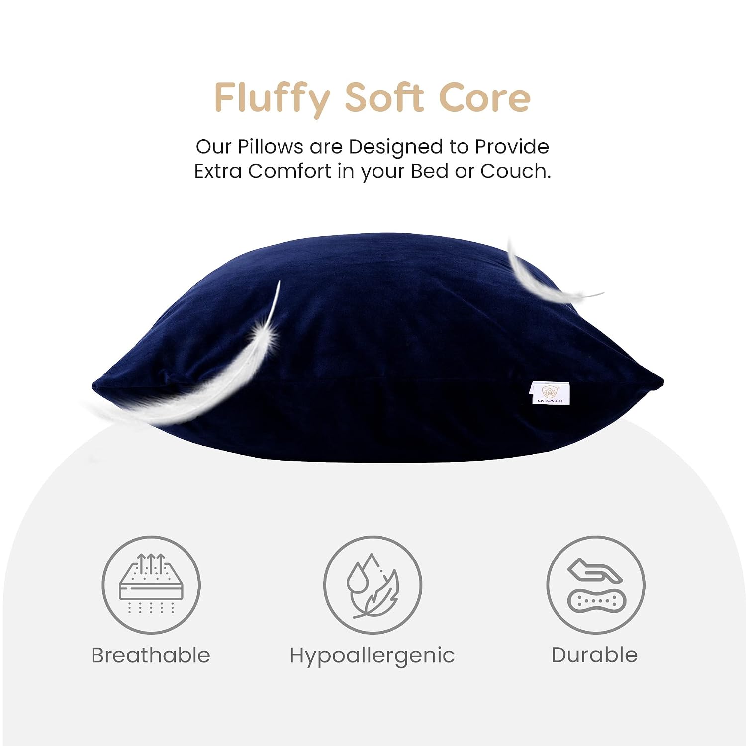 Microfiber Square Pillow, Cushion For Sofa, Car & Decoration, Navy Blue - 12 X 12 Inch | Throw Pillow, Back Support, Hypoallergenic, Washable, Navy Blue Velvet Cover - Pack Of 5