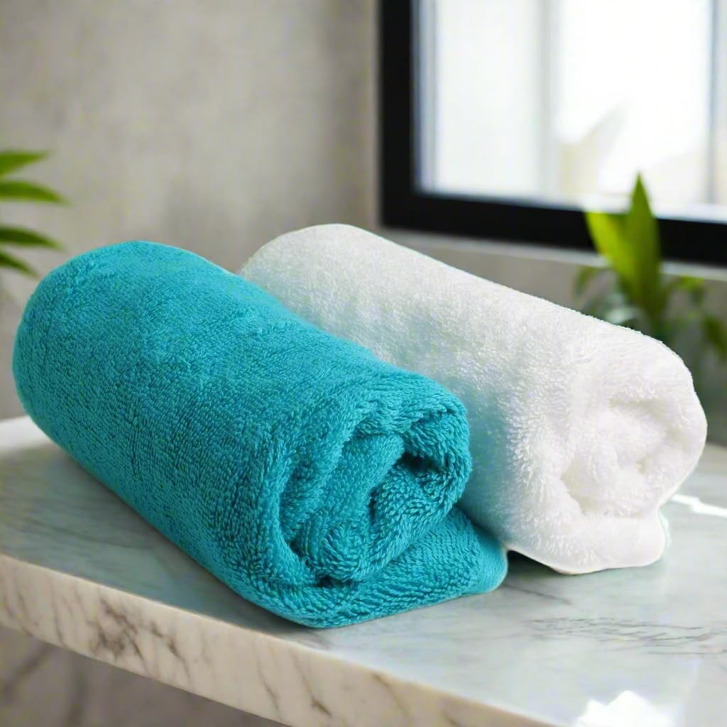 Heelium Bamboo Hand Towel 600 Gsm | Ultra Absorbent & Anti-Bacterial 3x Softer Than Cotton Towel | Pack Of 2 - White, Teal