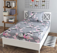 Prime Collection Single Bedsheet With 1 Matching Pillow Covers - 60 X 90 Inches, Pink & Grey | Soft To Touch & Easy To Wash | Luxury Look Easy
