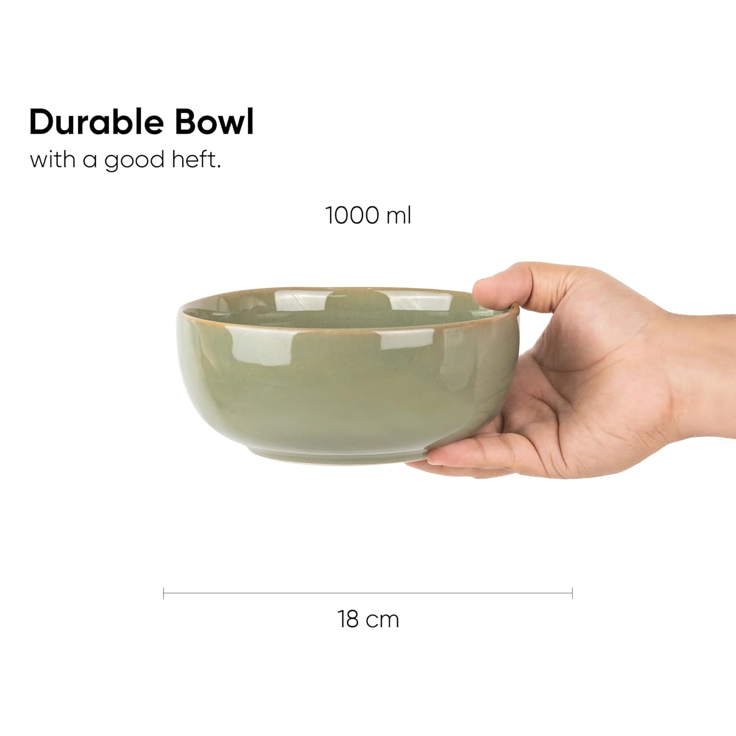 Ceramic Medium Bowl Set Of 2 Pieces - 18cm, Pistachio Green Reactive, 1000ml Each | Glossy Finish Stoneware Ceramic Serving Bowls | Ceramic Bowl - Pasta Serving Bowl | Microwave Safe