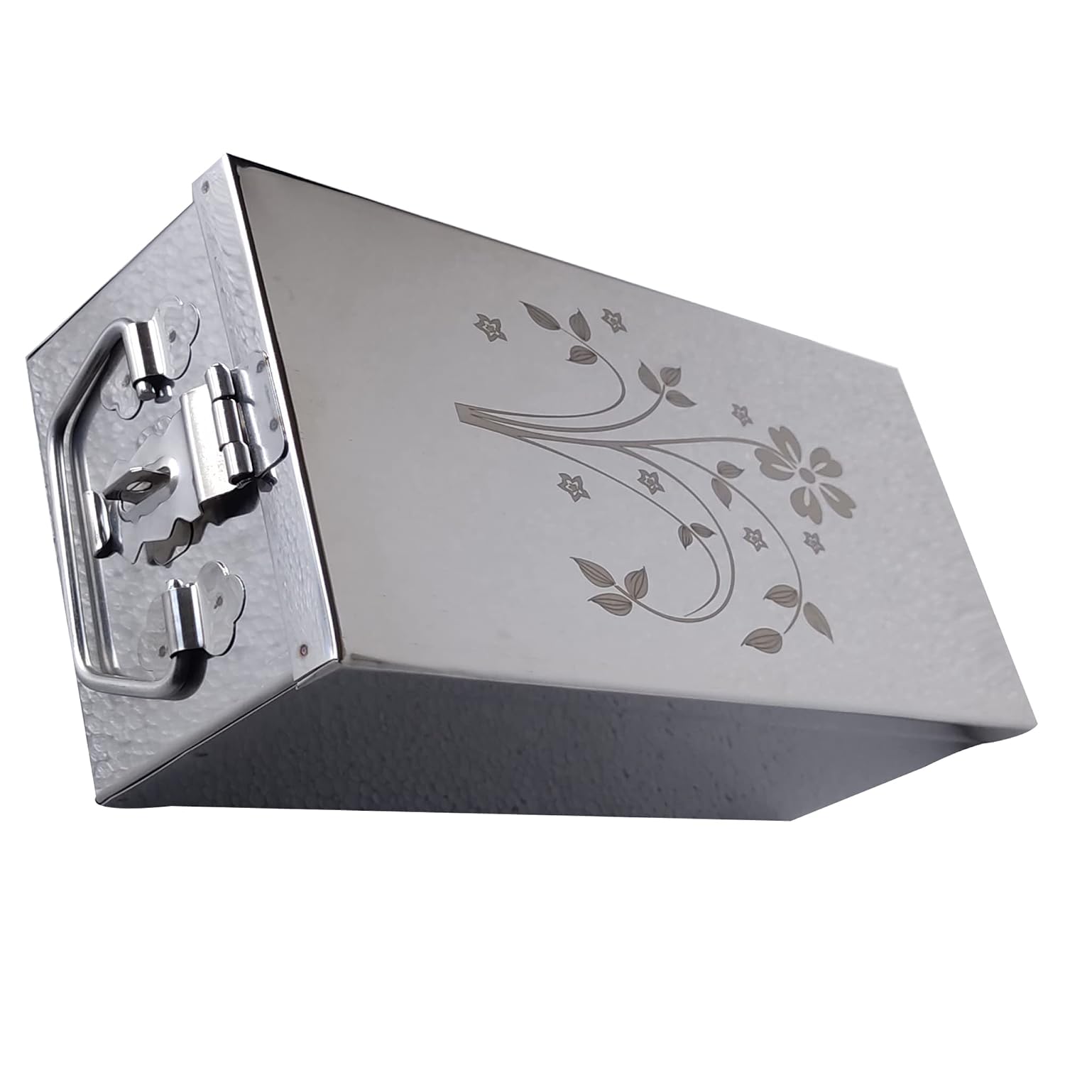 Stainless Steel Locker Boxes Jewellery Boxes Cash Peti Size - 8 Inch, With Laser Printed Design, Colour - Silver