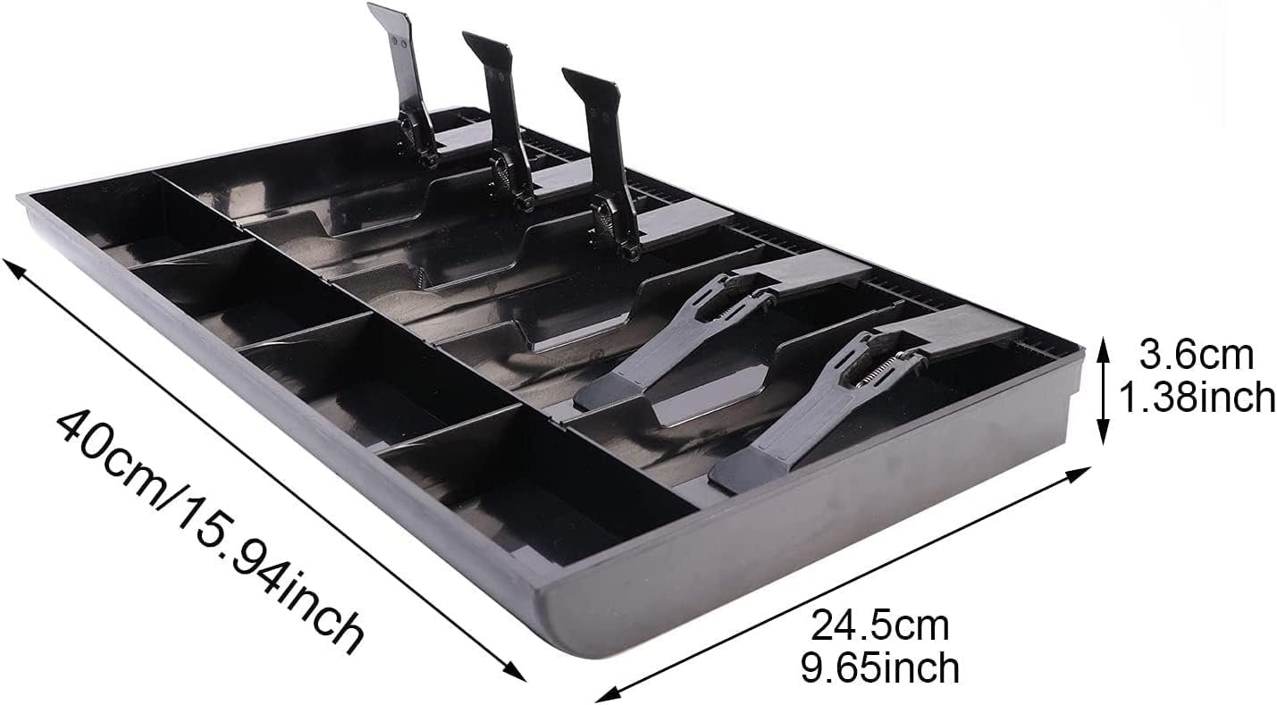 Cash Money Tray Abs Plastic Cash Drawer 5 Cash & 4 Coin Compartment Cashier Storage Box 40.4 X 24.4 X 3.6 Cm, Colour - Black