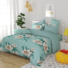 Printed Double Bedsheets With 2 King Size Pillow Cover - 90x90 Inches, Aqua | Double Bed With Corner Fit Wrinkle Free Super Soft Floral Pattern Breathable Bedsheet