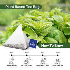 Blue Tea Lemon Balm Herbal Tea - 50gm Reusable Pet Jar, 1.7 Ounce, 50+ Cups | Relieves Stress, Reduces Bloating, Improves Digestion - Caffeine Free, Non-GMO