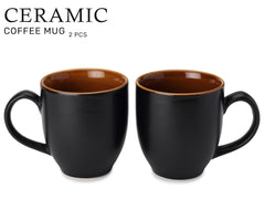 Ceramic Tea & Coffee Serving Mug Set Of 2 - Large, 400ml Each, Black | Ideal For Latte, Cappuccino, Hot Chocolate & Milk - Microwave & Dishwasher Safe | Matte & Glossy Finish