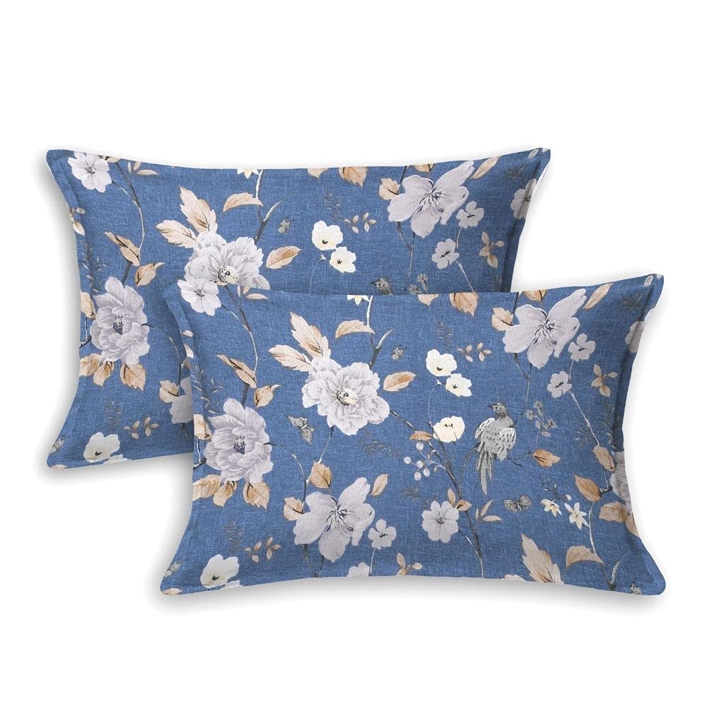 Bedsheet King Size 100% Pure Cotton Floral Sheet With 2 Pillow Covers | 108 X 108 Inches, Blue & White | Perfect For Gifting On Weddings, Housewarmings, Or Anniversaries