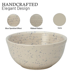 Hand Glazed Ceramic Serving Dinner Bowl Set Of 4 - 180ml Each, Ivory White | Microwave & Dishware Safe - Serving Katori Set