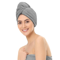 Sassoon Venir Microfiber Hair Wrap Towel 450 Gsm | For Women With Smooth Texture Super Absorbent Quick Dry Hair Turban (Grey)