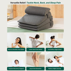 Wedge Cushion, 3 Layer Wedge Pillow For Bed & Back Support, Grey, Standard Size | Wedge Pillow For Neck & Back Pain, Acid Reflux - Adjustable Pillow, Headrest, Washable Outer Cover
