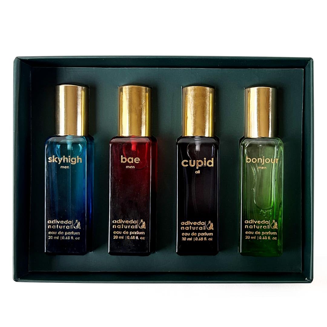 Adiveda Natural Eau De Parfum Gift Set Combo Of 4 Fragrances For Men 20ml Each 0.6 Fl.oz.