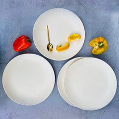 Subhra Handcrafted Ceramic Dinner Set - 8 Pieces | 4 Dinner Plates + 4 Katori Bowls, 180ml Each | Matte Finish White Dinnerware Set | Serving For 4, Microwave Safe & Dishwasher Safe