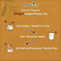 Chaizup Premium 1 Min Instant Ginger Tea Premix - Pack Of 3 X 140gm, 4.9 Ounce Each, 30 Sachets | Just Add Hot Water - Assam Adrak Chai Powder | Low Caffeine, No Added Color - Home Like Tea