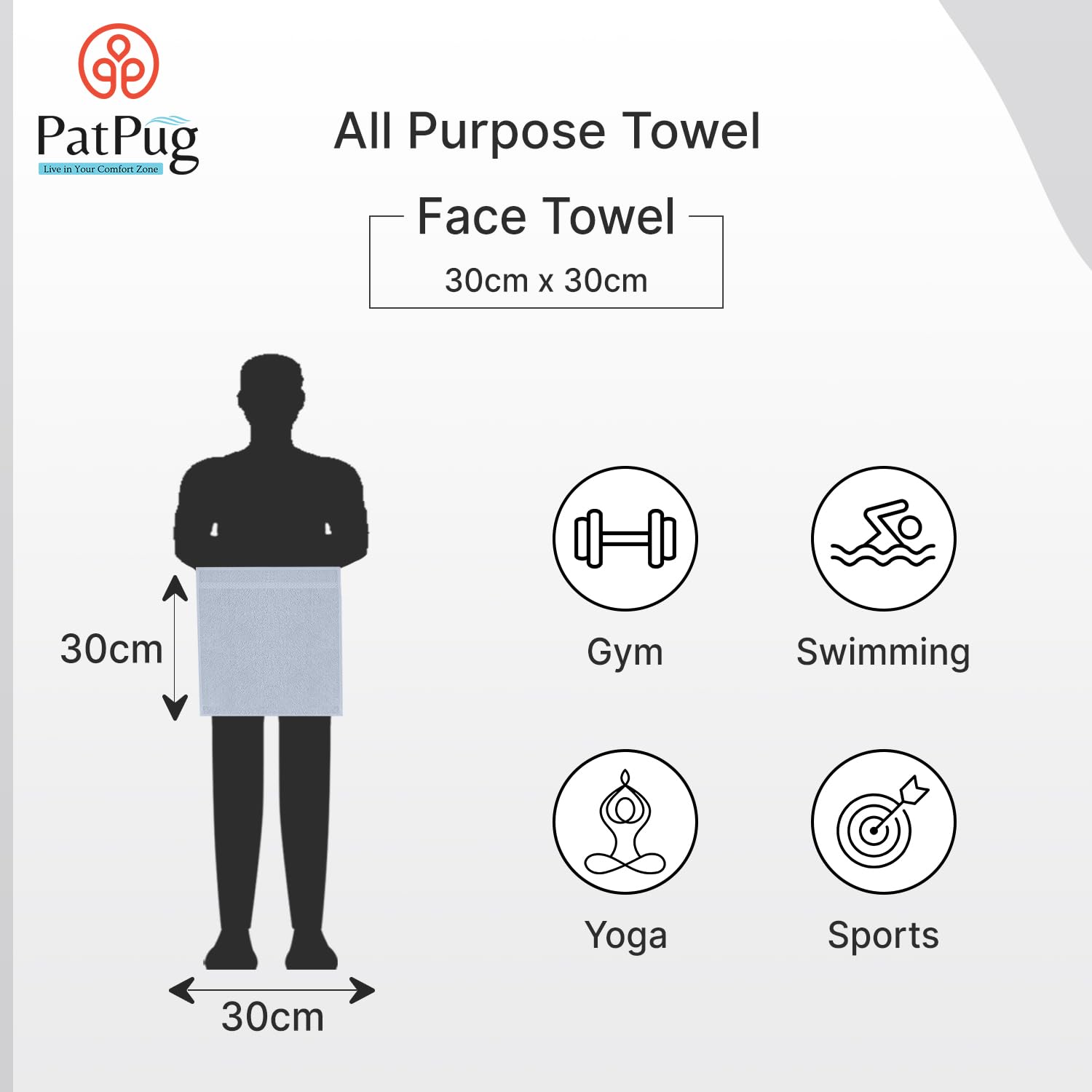 Patpug 100% Indian Ultra Soft Cotton Face Towel 500 Gsm | Napkin, Baby Face Towel, For Facewash, Gym, Travel, Hanky (Silver Grey) | Pack Of 4