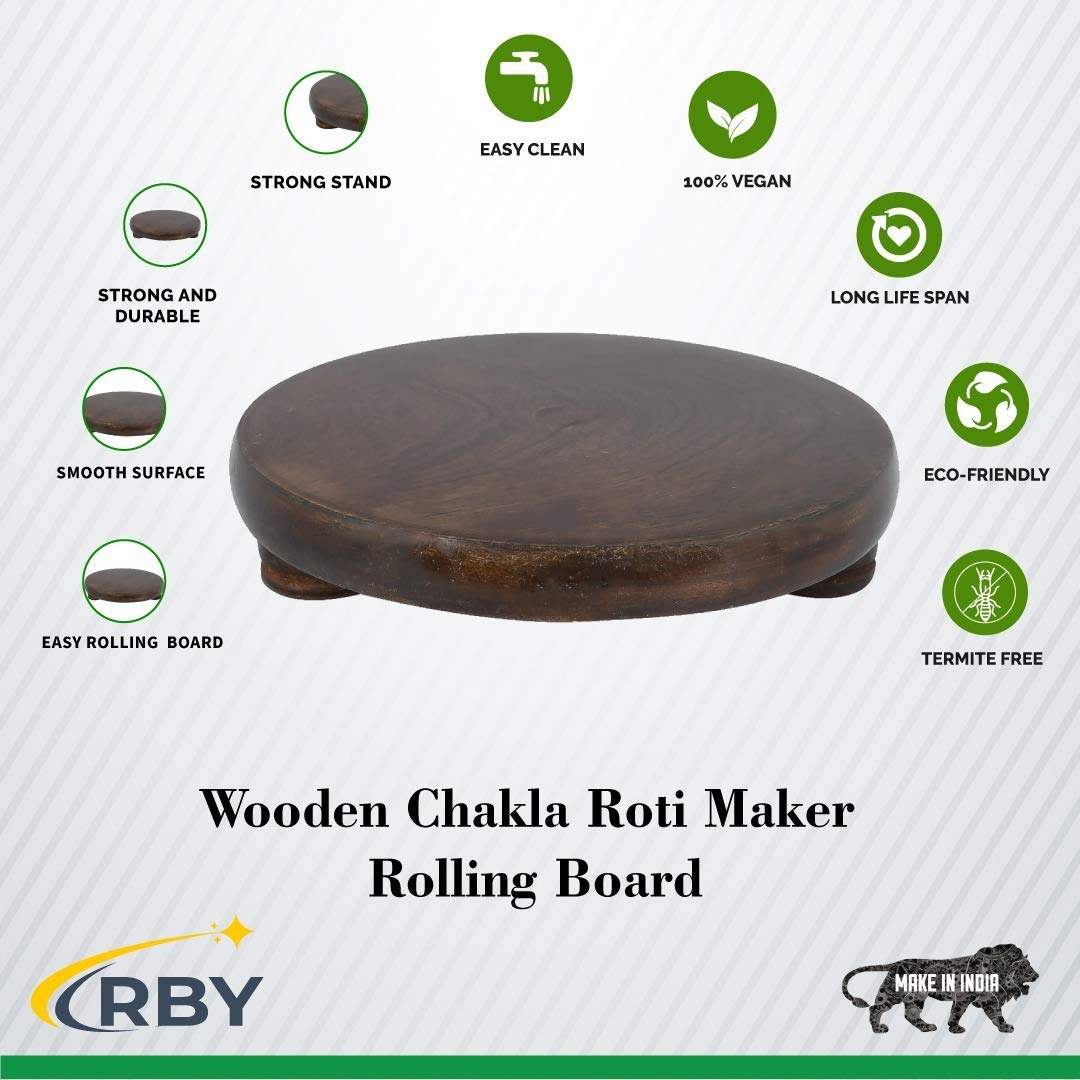 Dark Brown Wooden Chakla Or Roti Maker Or Rolling Board Or Polpat - 9 Inch | Made In India & Handmade