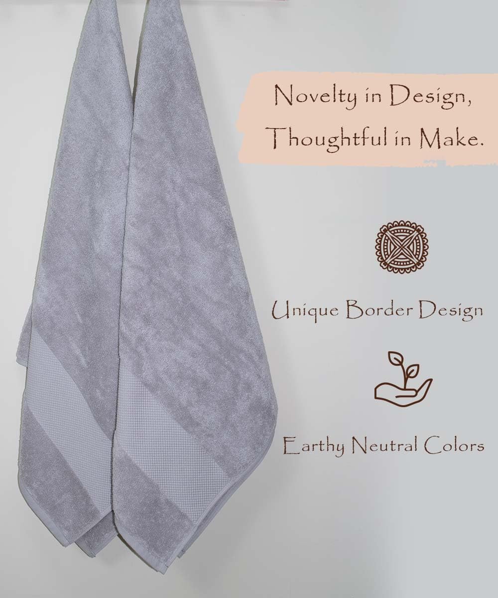 Rangoli Soft Absorbent Durable Towels Earthly Egyption Cotton Plush Luxurious Large Size Bath Towel 1000 Gsm (Grey)- Pack Of 3