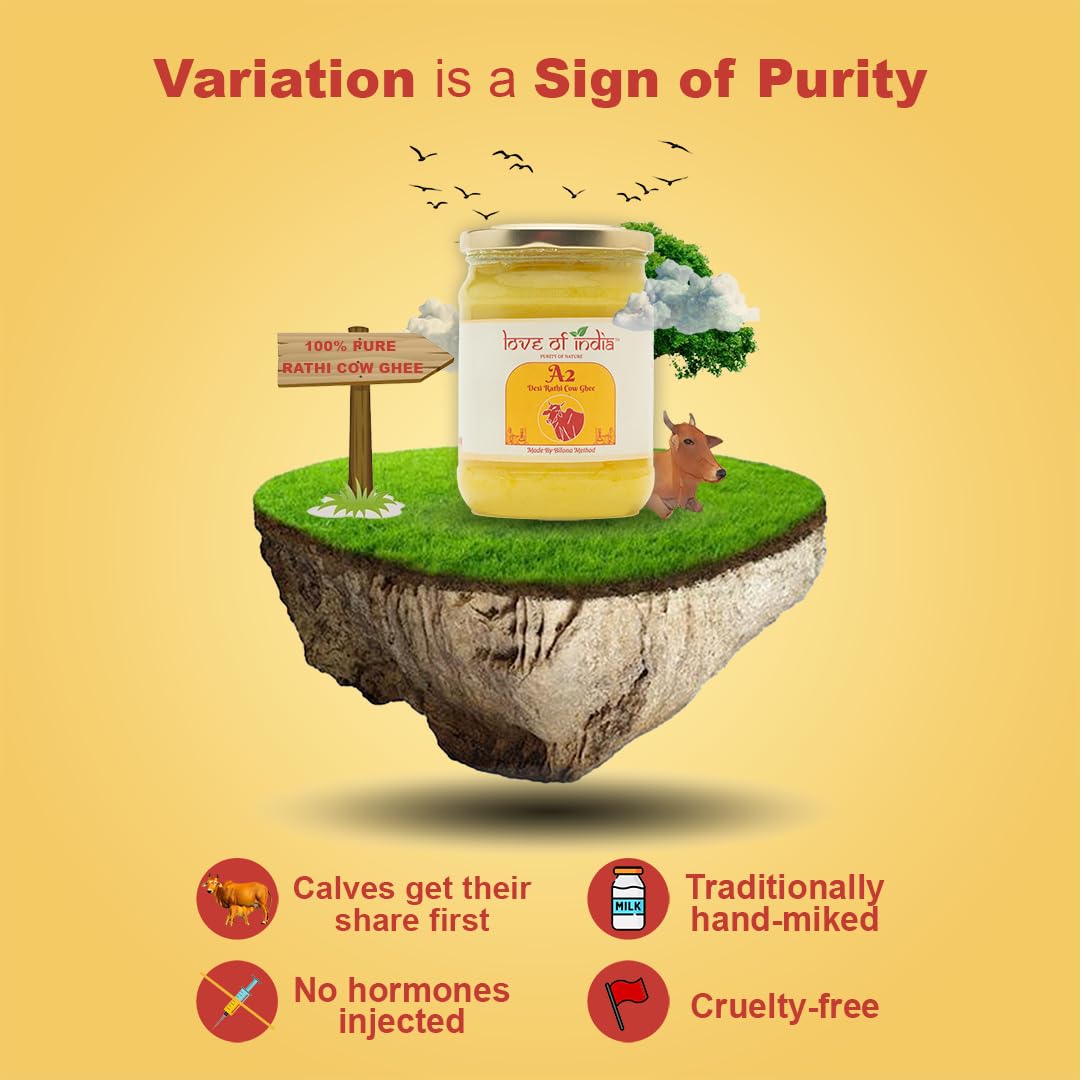 Pure A2 Desi Rathi Cow Ghee By Love Of India | Rich In Nutrients Healthy Traditional Vedic Bilona Method Desi Cow Ghee | (150ml) 5.0 Ounce | Jar Pack