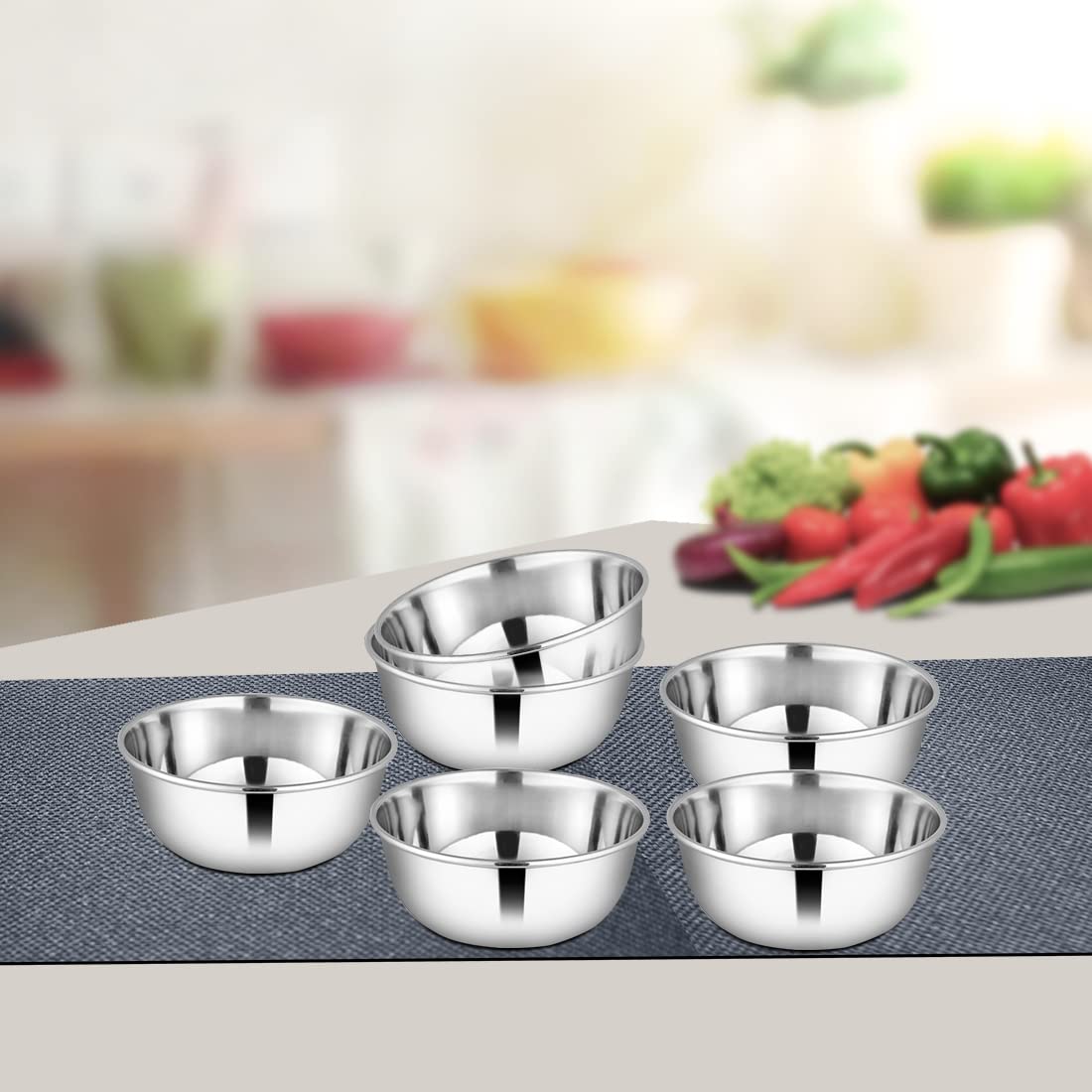 Stainless Steel Shagun High Grade Dessert Bowls Set Of 6 Pieces, Silver - 200ml Each | Easy To Clean & Dishwasher Safe