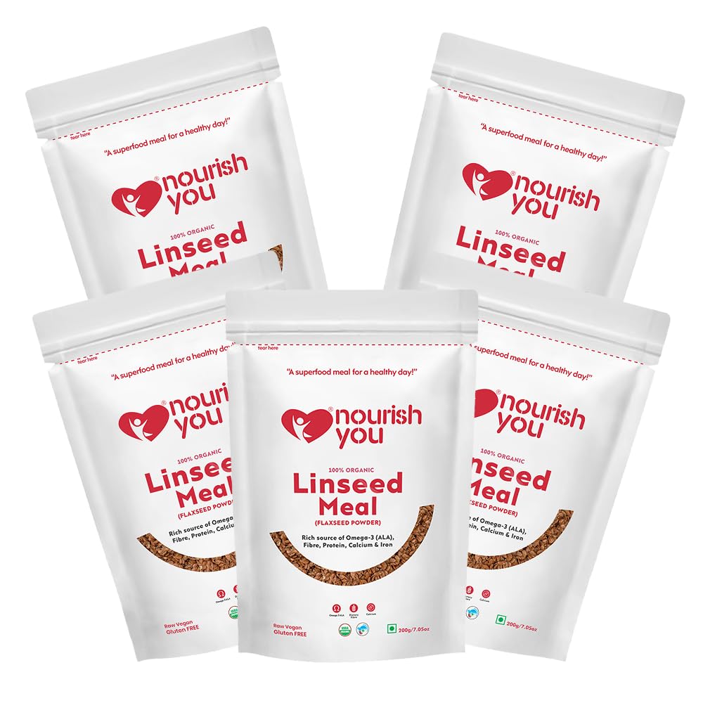 Nourish You Cold Milled Organic Flax Seed Powder Alsi Powder Rich In Omega 3 Fibre, Good Alternative Source Of Omega 3, 6 Fatty Acids | 200gm 0.4lbs Each Pack Of 5